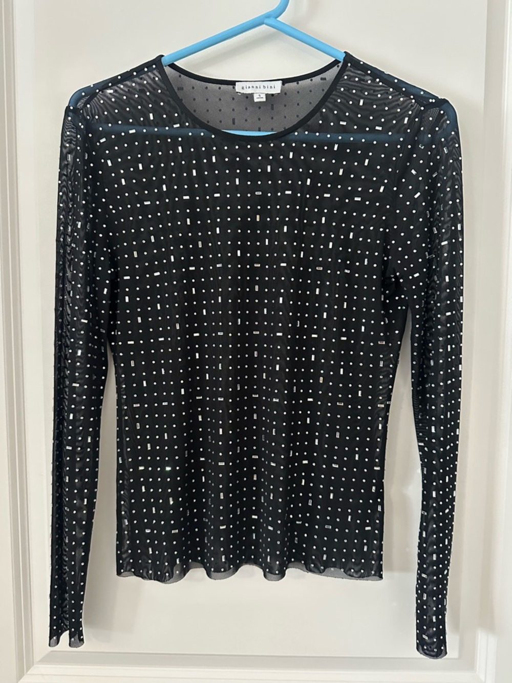 Gianni Bini Black Sheer Long-Sleeve Rhinestone Top